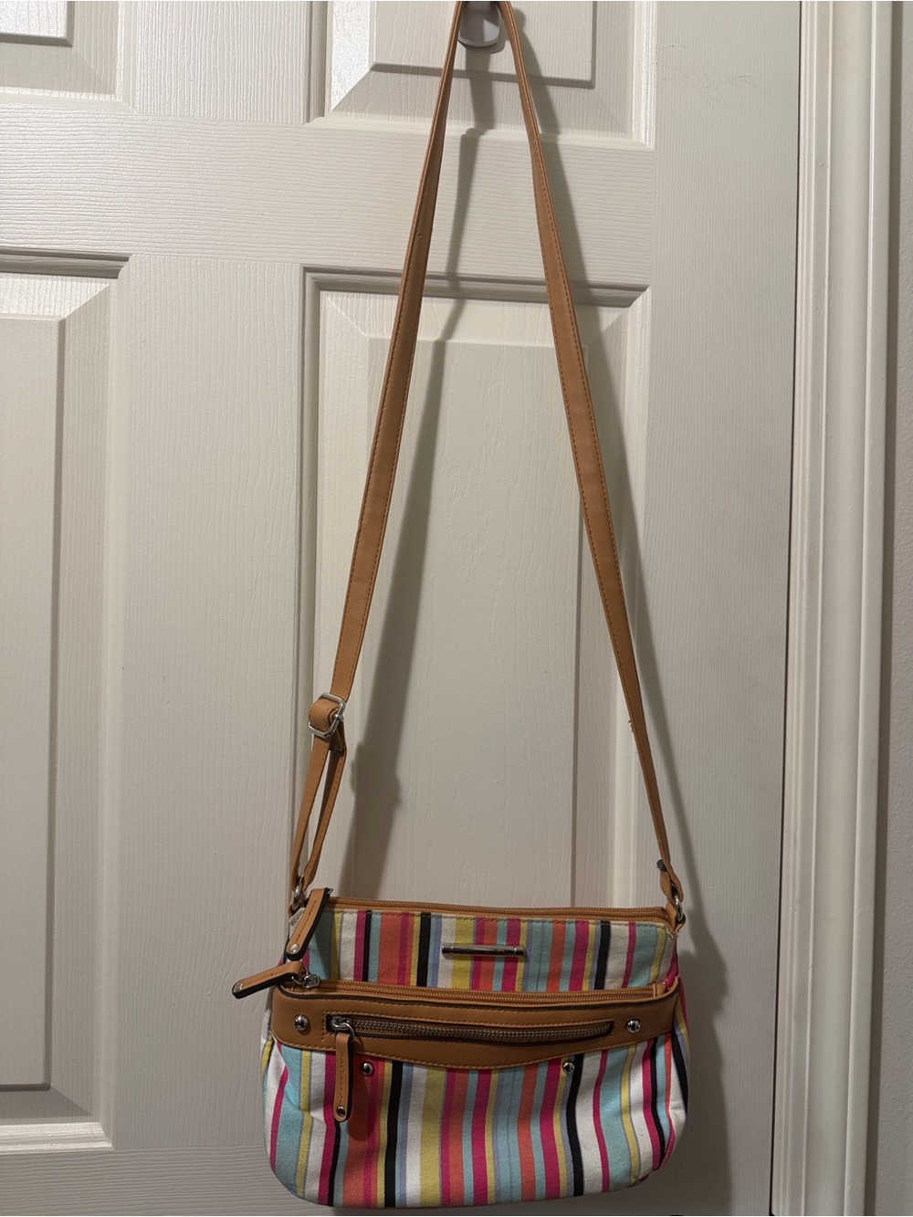 Jaclyn Smith Multi-Stripe Crossbody with Tan Trim